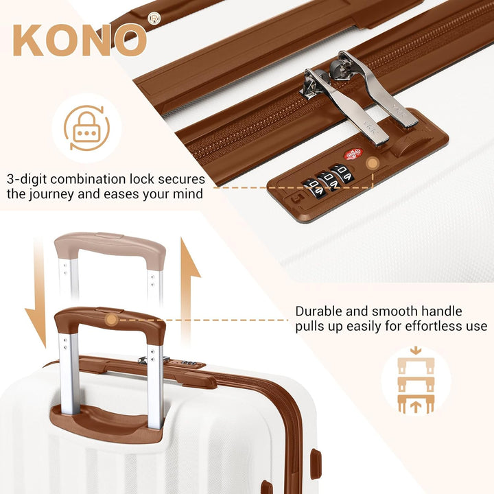 KONO Hartschale Gepäck Leichten ABS Reisekoffer Rollenkoffer 4 Rollen Cremeweiss L, Cremeweiss L