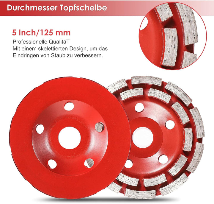 Absaughaube 125/150mm Universal Absaughaube Absaugung Sanierungsfräse mit 2 Diamantschleiftöpfe zum