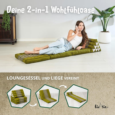 livasia Thaikissen mit 3 Auflagen, Dreieckskissen mit Klappmatratze, Keilkissen Kapok, Rückenkissen