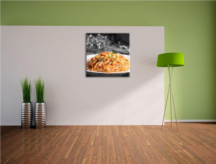 anmutiger Hengst auf Wiese, Format: 70x70 auf Leinwand, XXL riesige Bilder fertig gerahmt mit Keilra