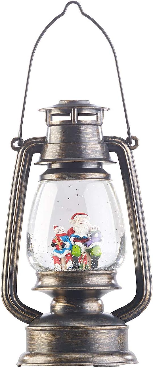 infactory Weihnachtslaternen: Deko-LED-Laterne im Öllampen-Look, mit Schneewirbel und Weihnachtsmann