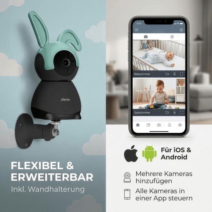 Alecto SMARTBABY10BK WiFi Babyphone mit Kamera HD 1080p - Indoor Smart Babyfon mit Mobiltelefonsteue