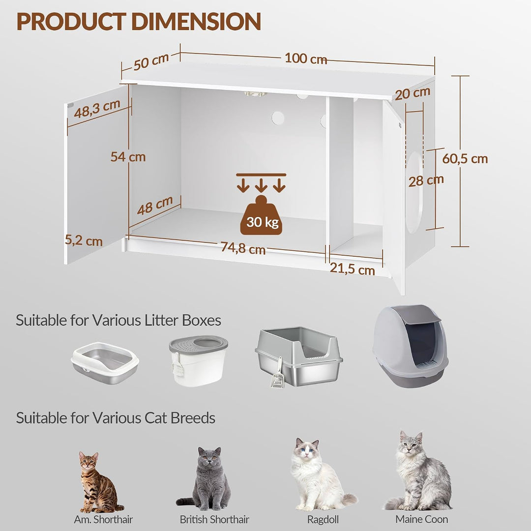 Katzenklo Schrank, Versteckte Katzenschrank, 100x50x60,5cm, Weiss | Katzentoilette Möbel, Katzenschr