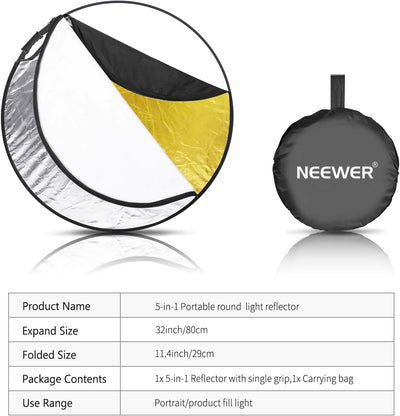 NEEWER 32 Zoll/80cm Lichtreflektor Lichtdiffusor 5 in 1 zusammenklappbar Multi Disc mit Tasche, Tran