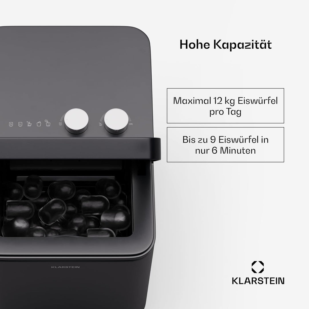 Klarstein IceCraft Eiswürfelmaschine - 12 kg/24 h, 6-Min.-Eiswürfel, 2 Grössen, Automatische Reinigu