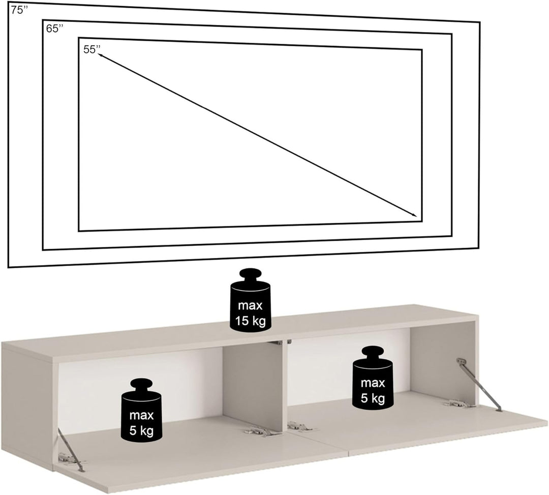 Selsey Veldio - TV Lowboard Weiss, mit gefräster Front, 175 cm breit, 140 x 31,6 x 30