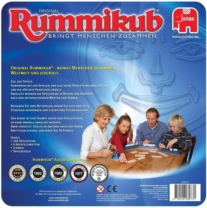 Jumbo Spiele 3973 Original Rummikub in Metalldose - der Spieleklassiker unter den Gesellschaftsspiel