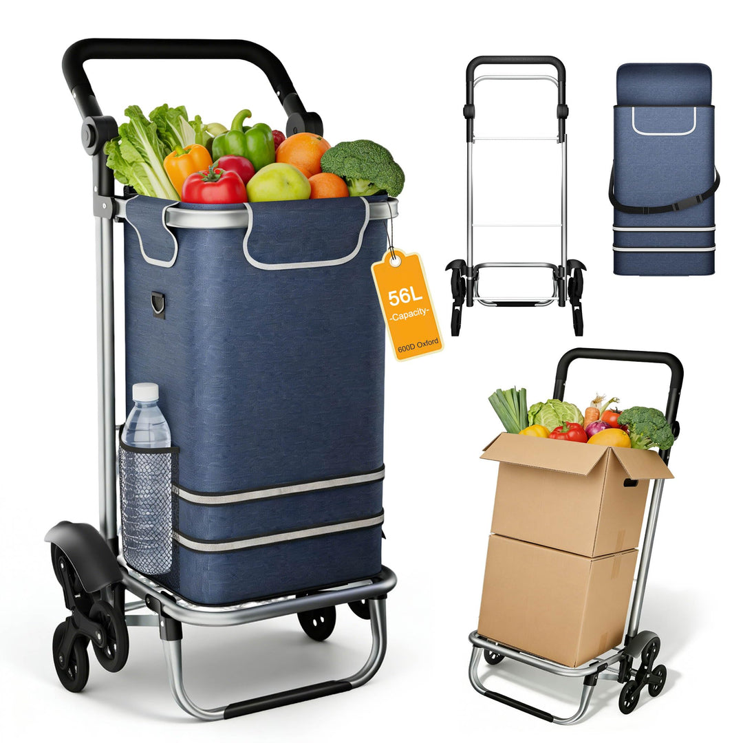 3in1 Klappbarer Einkaufstrolley 56L | Einkaufsroller mit Umhängetasche & Sackkarre | Einkaufswagen B