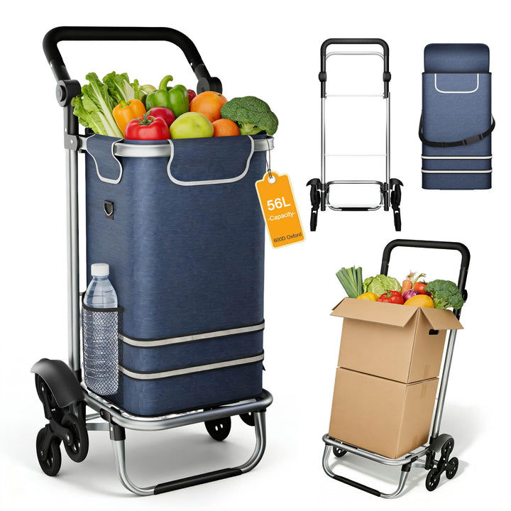 3in1 Klappbarer Einkaufstrolley 56L | Einkaufsroller mit Umhängetasche & Sackkarre | Einkaufswagen B