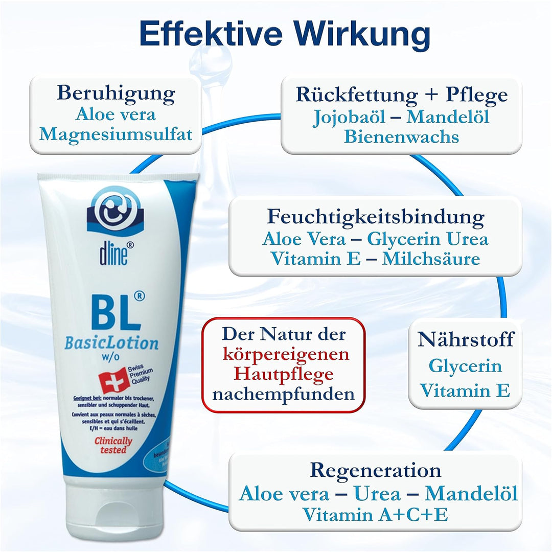dline BL-BasicLotion Bodylotion vom Pflegeprofi | 200ml Tube | Feuchtigkeitscreme Gesichtscreme Körp