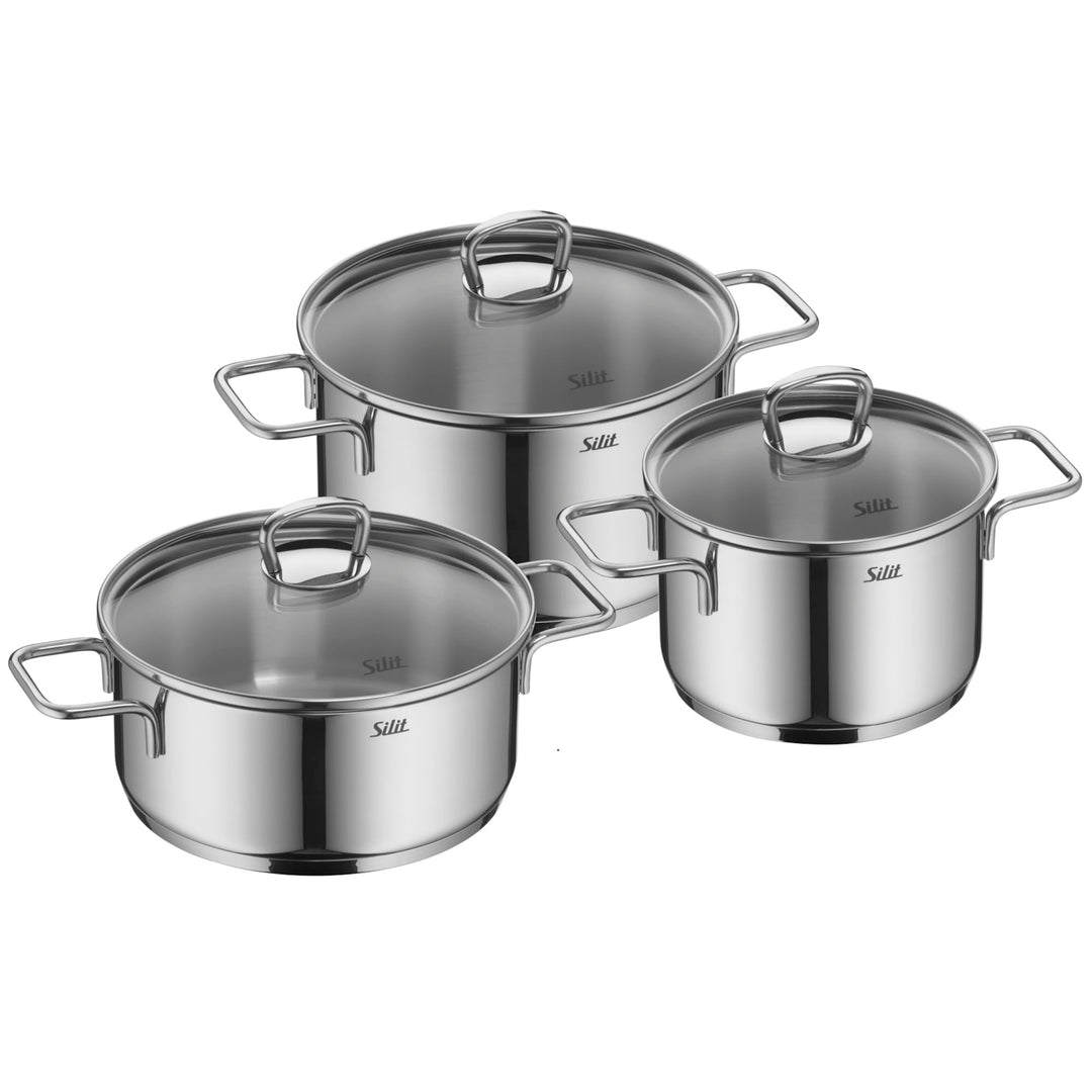 Silit Alicante Topfset Induktion 3-teilig, Kochtopf Set mit Glasdeckel, Schüttrand, Edelstahl hochgl