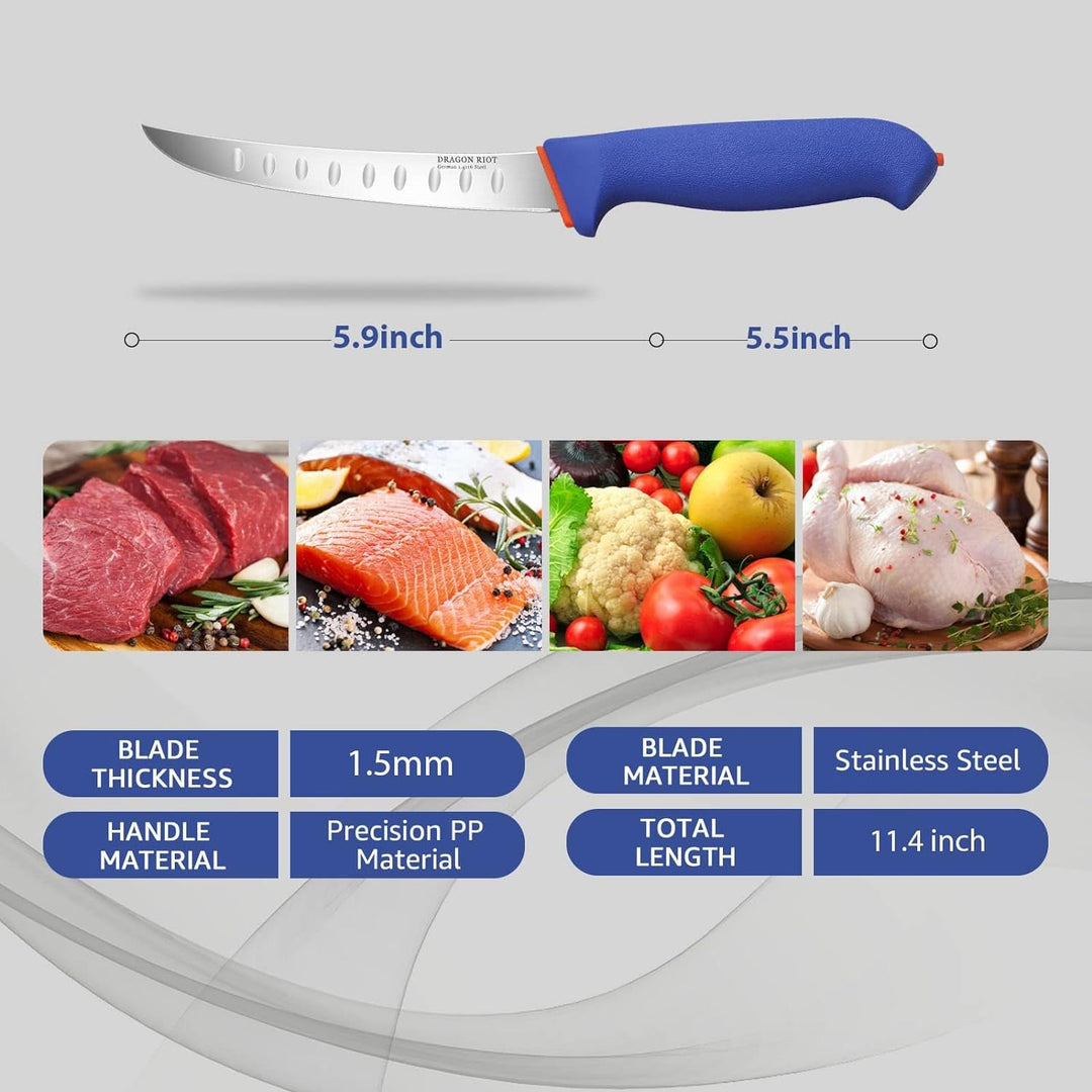 DRAGON RIOT Ausbeinmesser profi, 6 Zoll Fleischmesser Flexibel Metzgermesser, Grillmesser scharf Fle