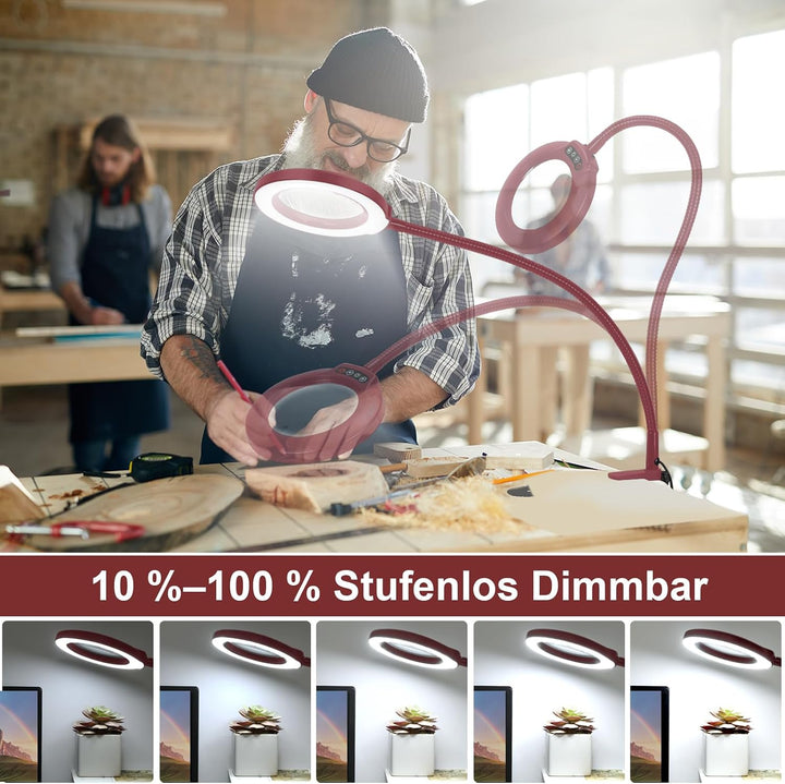 Veemagni 12X Echte Glaslinsen Lupe mit Licht und Ständer, 24" Flexible Schwanenhals-Lupe Stehlampe,