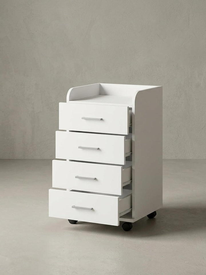Rollcontainer WL5.748 40 x 70,5 x 33 cm Weiss | Schreibtisch-Container Rollschrank 4 Schubladen | Mo
