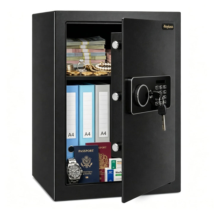 54L Digital-Tresor mit Zahlenschloss &amp; Schlüssel, feuerfester Tresor mit programmierbarer Tastatur,