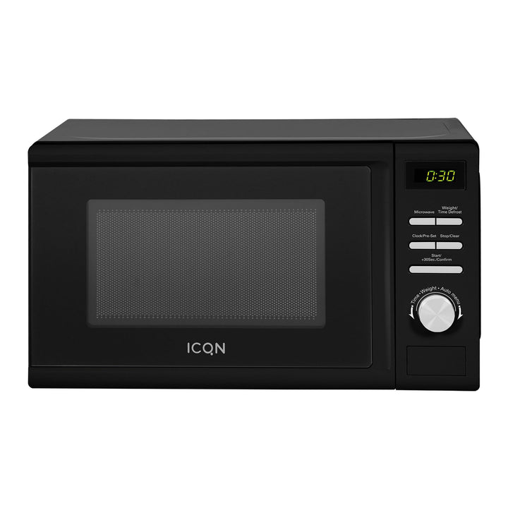 ICQN Mikrowelle, Solo-Mikrowelle, 20 L, 700 W, 5 Leistungsstufen, 8 Automatikprogramme, Gewicht und
