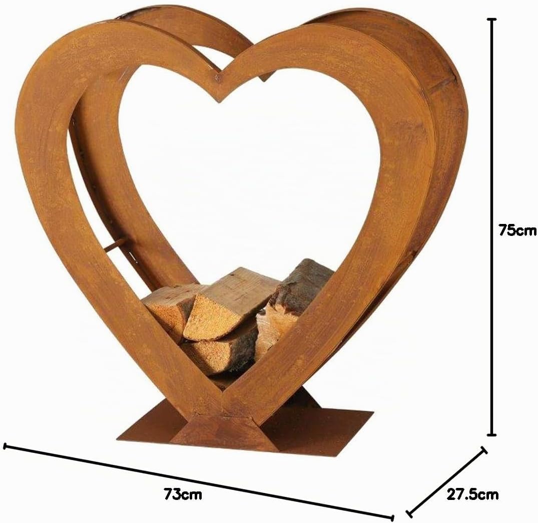 Boltze Regal Kamin Feuer Holz Aufbewahrung Ständer Herz Design Rost Innen Aussen Deko H 75 cm