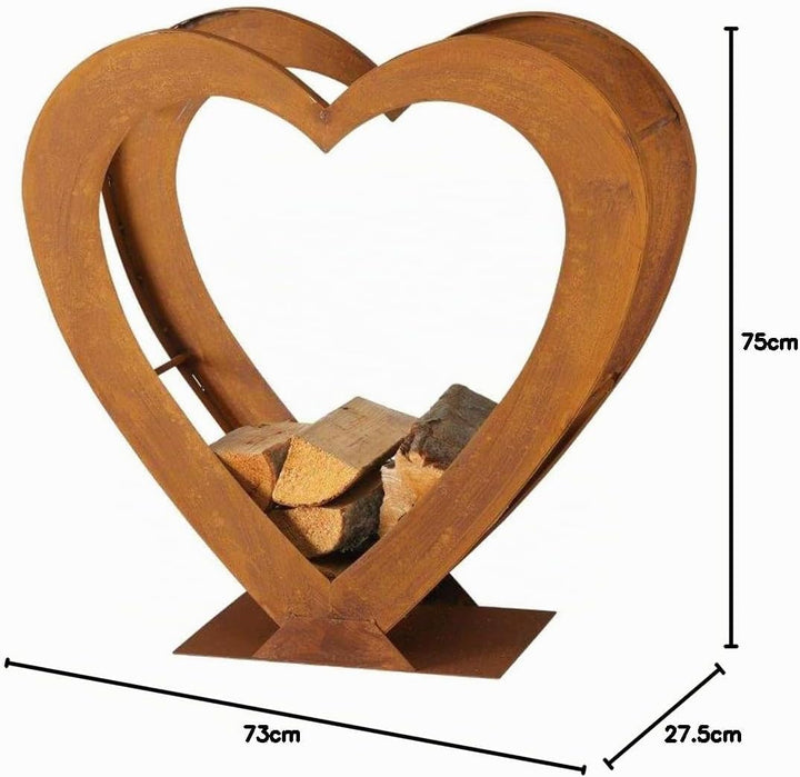Boltze Regal Kamin Feuer Holz Aufbewahrung Ständer Herz Design Rost Innen Aussen Deko H 75 cm
