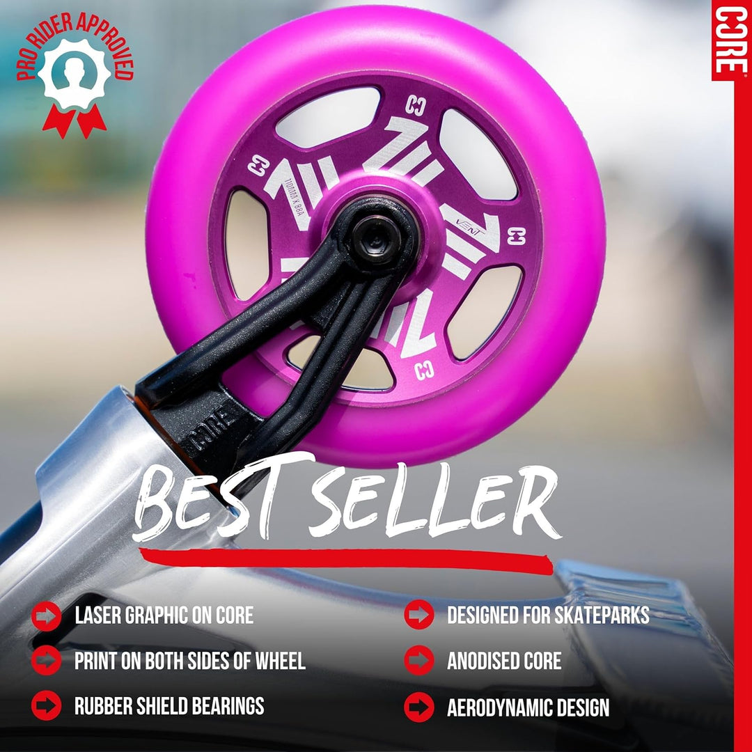 CORE Vent Stunt-Scooter-Räder – 110 mm Speichen, ultraleichtes Rad mit ABEC 9 Kugellagern, Legierung
