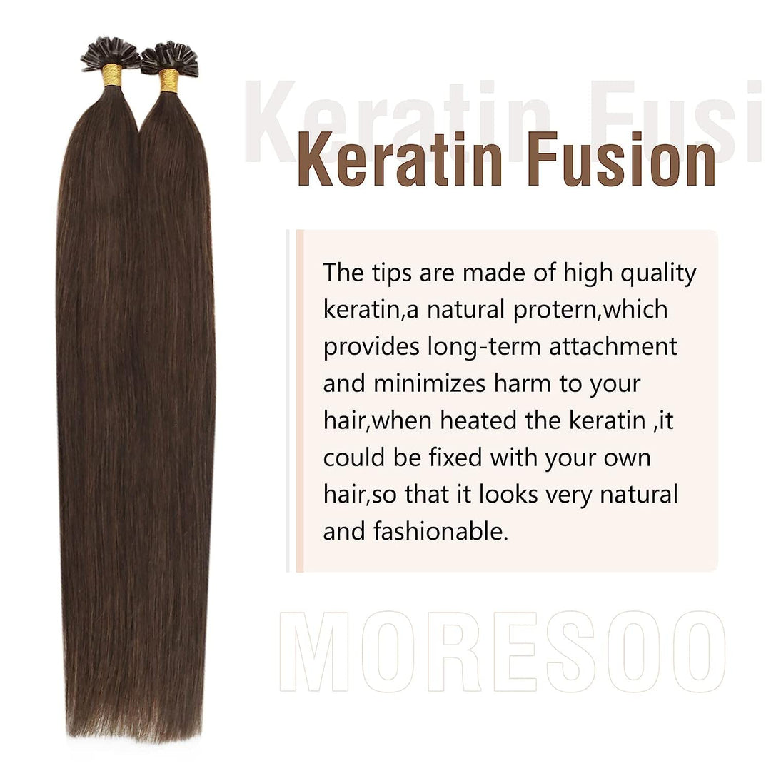 Moresoo Echthaar Extensions Bondings 1g Remy U Tip Keratin Bondings Echthaar Extensions Dunkelbraun