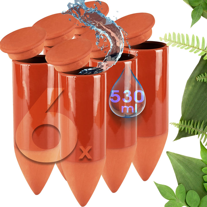 Terracotta Bewässerungshilfe handgefertigt | Giesshilfe modern | Pflanzenbewässerung ohne Strom (3 x