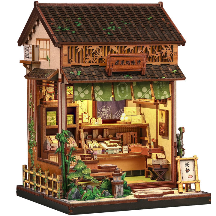 CUTEBEE Book Nook Kit für Erwachsene - Japanisches Wagashi Miniatur Haus, 3D Holzpuzzle DIY Bastelse