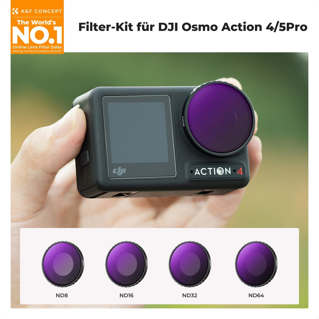K&F Concept ND Filtersets,4er Pack ND8, ND16, ND32，ND64 Filter kompatibel mit DJI Osmo Action 4 ND8+