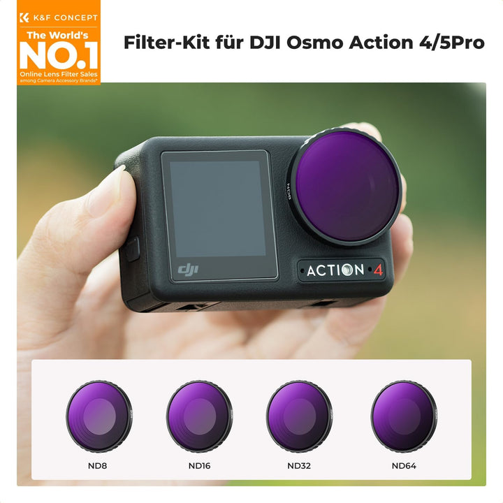 K&F Concept ND Filtersets,4er Pack ND8, ND16, ND32，ND64 Filter kompatibel mit DJI Osmo Action 4 ND8+