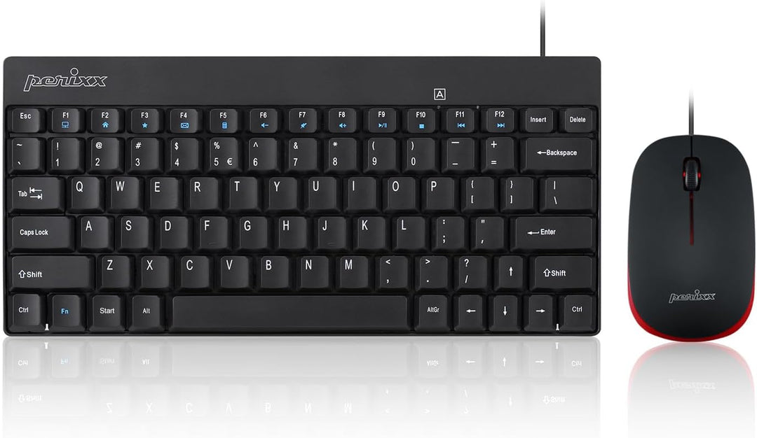 Perixx PERIDUO-212 Kabelgebundene Mini-Tastatur und Maus Set, USB Anschluss, Schwarz, US Englisch La