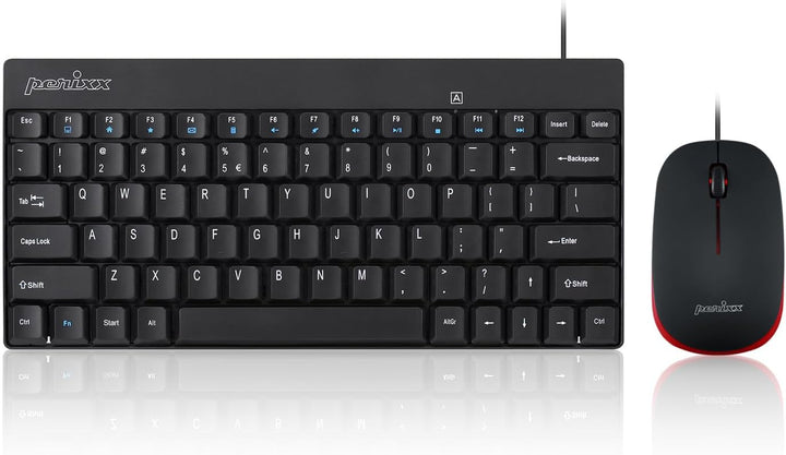 Perixx PERIDUO-212 Kabelgebundene Mini-Tastatur und Maus Set, USB Anschluss, Schwarz, US Englisch La