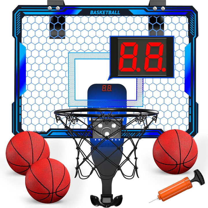 HYES Mini Basketballkorb mit 7 Beleuchtung für Kinder, Basketballkorb mit 3 Modi, Elektronischer Anz