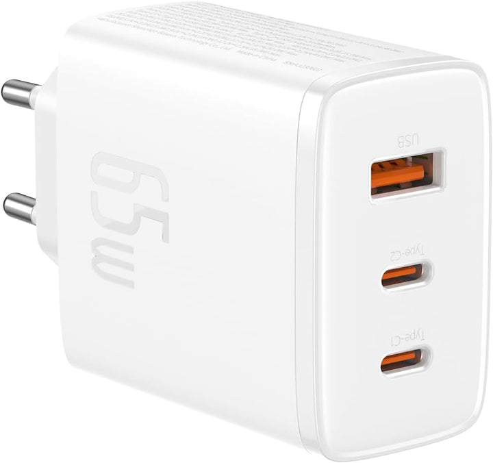 Baseus USB C Ladegerät, 65W USB C Netzteil 3-Port PD Ladegerät mit PPS, GaN Schnellladegerät kompati