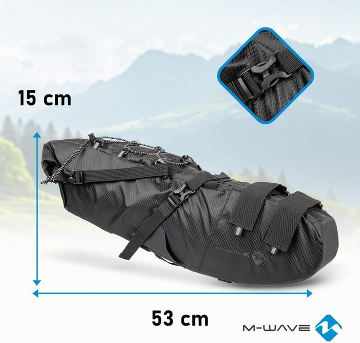 M-WAVE Fahrrad Satteltasche, 100% wasserdicht, 11 L, Bikepacking & Gravel, Rough Ride Saddle L