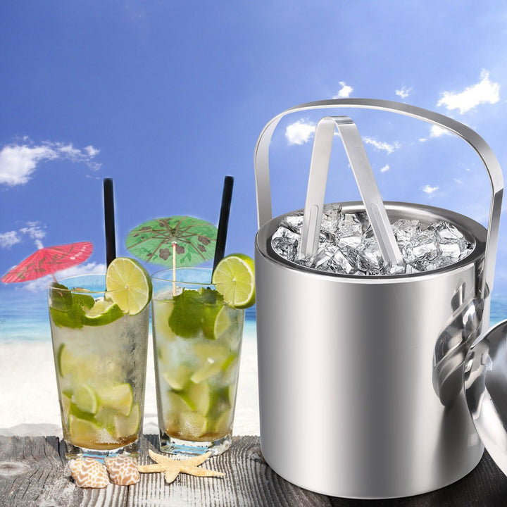 Sailnovo Eiseimer Eisbehälter sektkühler eiswürfelbehälter mit Zange und Deckel Edelstahl 1.2L, 1.2L