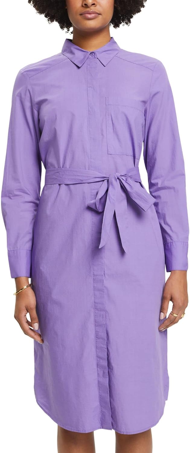 ESPRIT Hemdkleid aus Baumwolle mit Bindegürtel 34 Lila, 34 Lila