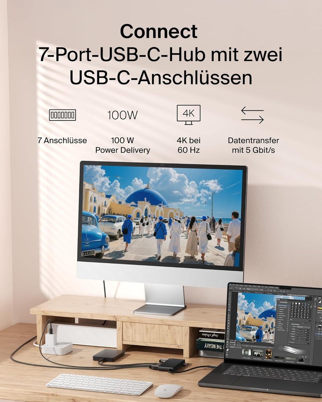Belkin USB C Hub, 7-in-1 Docking Station, 4K bei 60 Hz, SD, MicroSD, 100 W Power Delivery, 5 Gbit/s