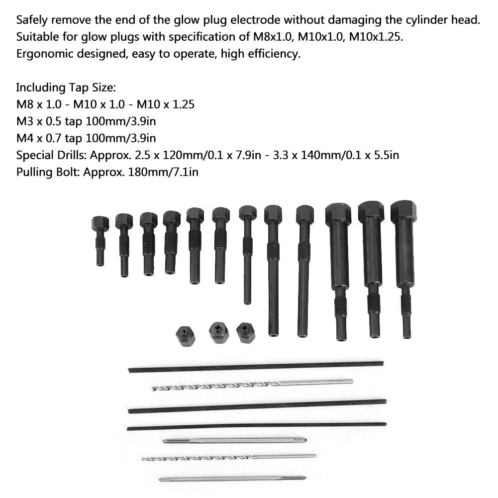 EVGATSAUTO Glühkerzen-Entfernungsset, 22 Stück M8 M10 Glühkerzen-Elektrodenentferner-Demontageset Tr