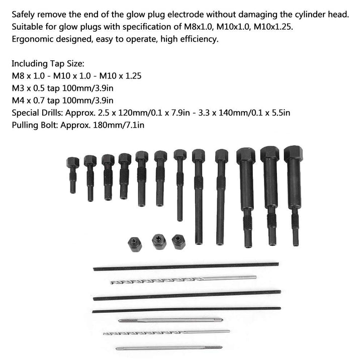 EVGATSAUTO Glühkerzen-Entfernungsset, 22 Stück M8 M10 Glühkerzen-Elektrodenentferner-Demontageset Tr