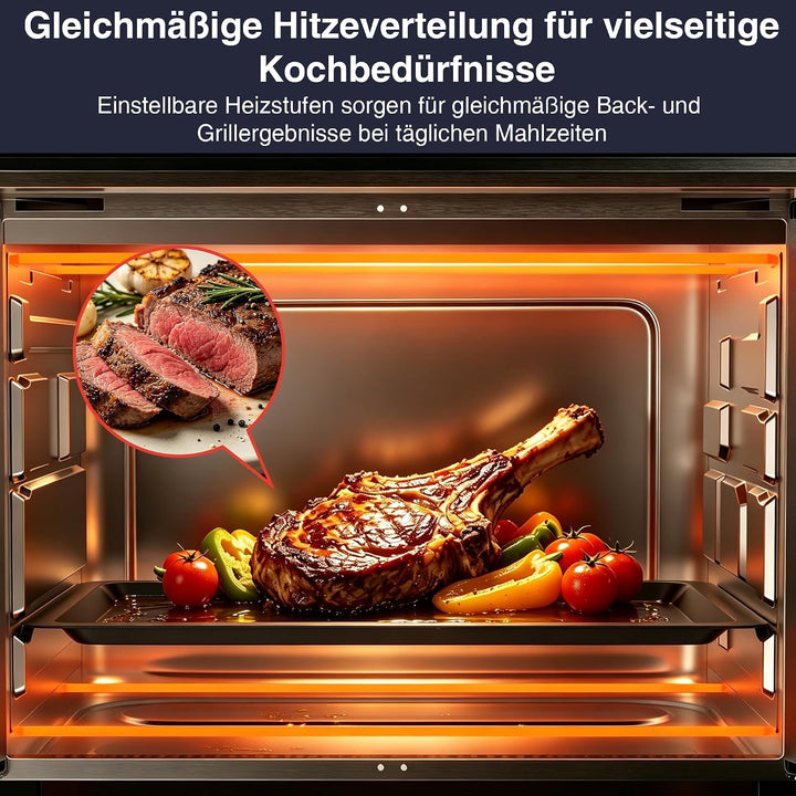Minibackofen 38 Liter, Pizzaofen Elektrisch 1600W mit Doppeltür, 3 Heizmodi, 70°C-250°C Thermostat u