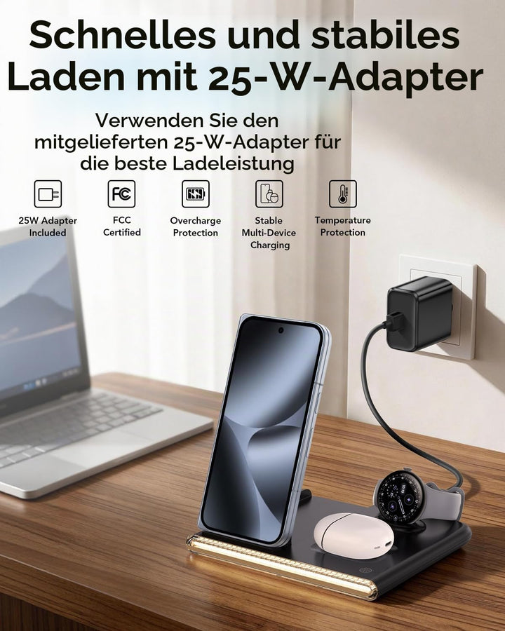3-in-1-Wireless-Ladegerät für Google Pixel Watch 4，Induktionsladestation für Google Pixel 10/10 Pro/