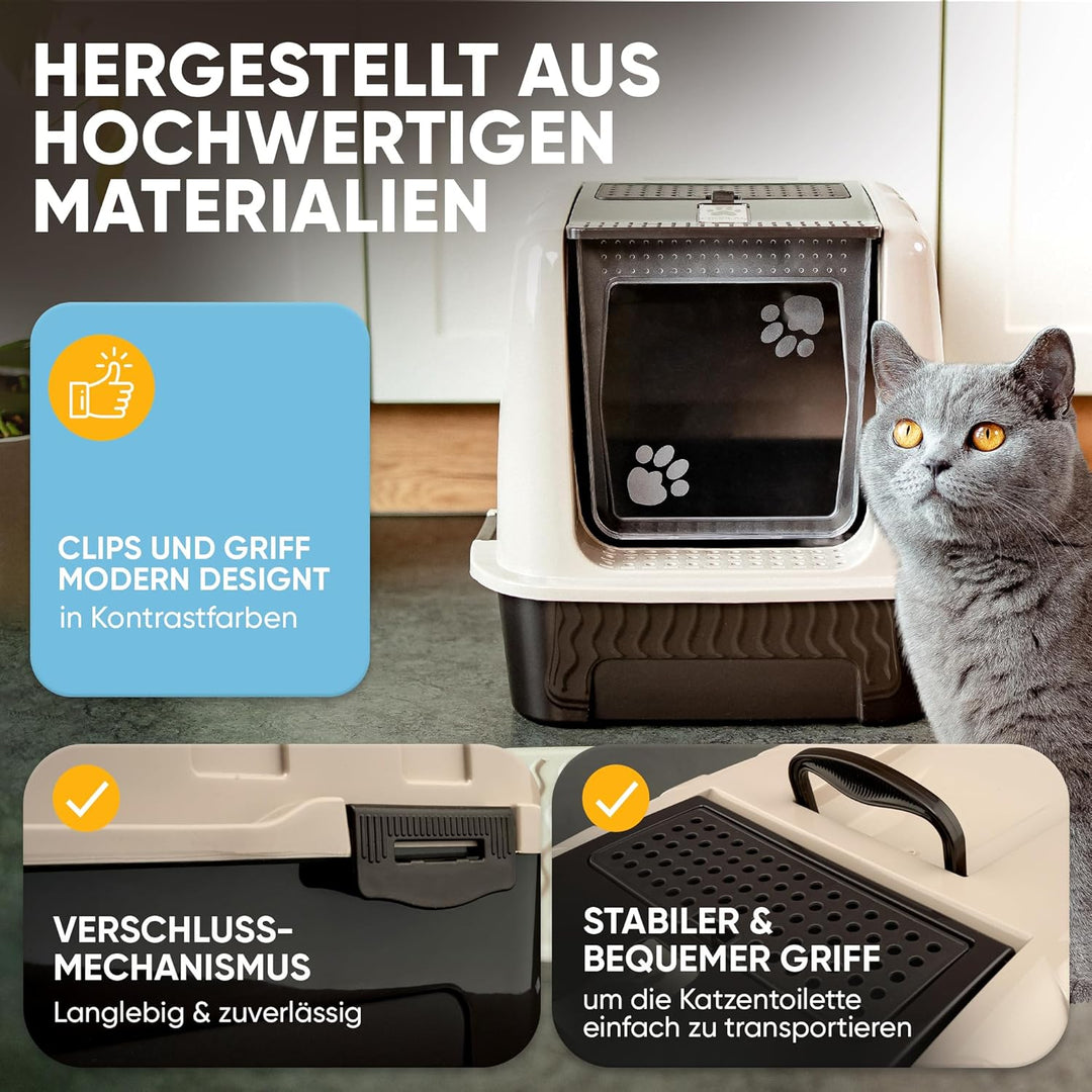 CROPLAS Katzenklo mit Deckel und Aktivkohlefilter + [ Katzenklo Matte ] + [ Katzenklo Schaufel ] - K