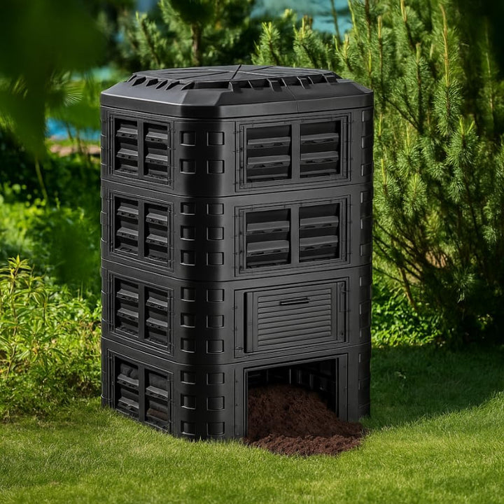 Komposter Garten 260L mit Deckel gross - Kompostbehälter mit Boden - Thermokomposter Kunststoff shwa