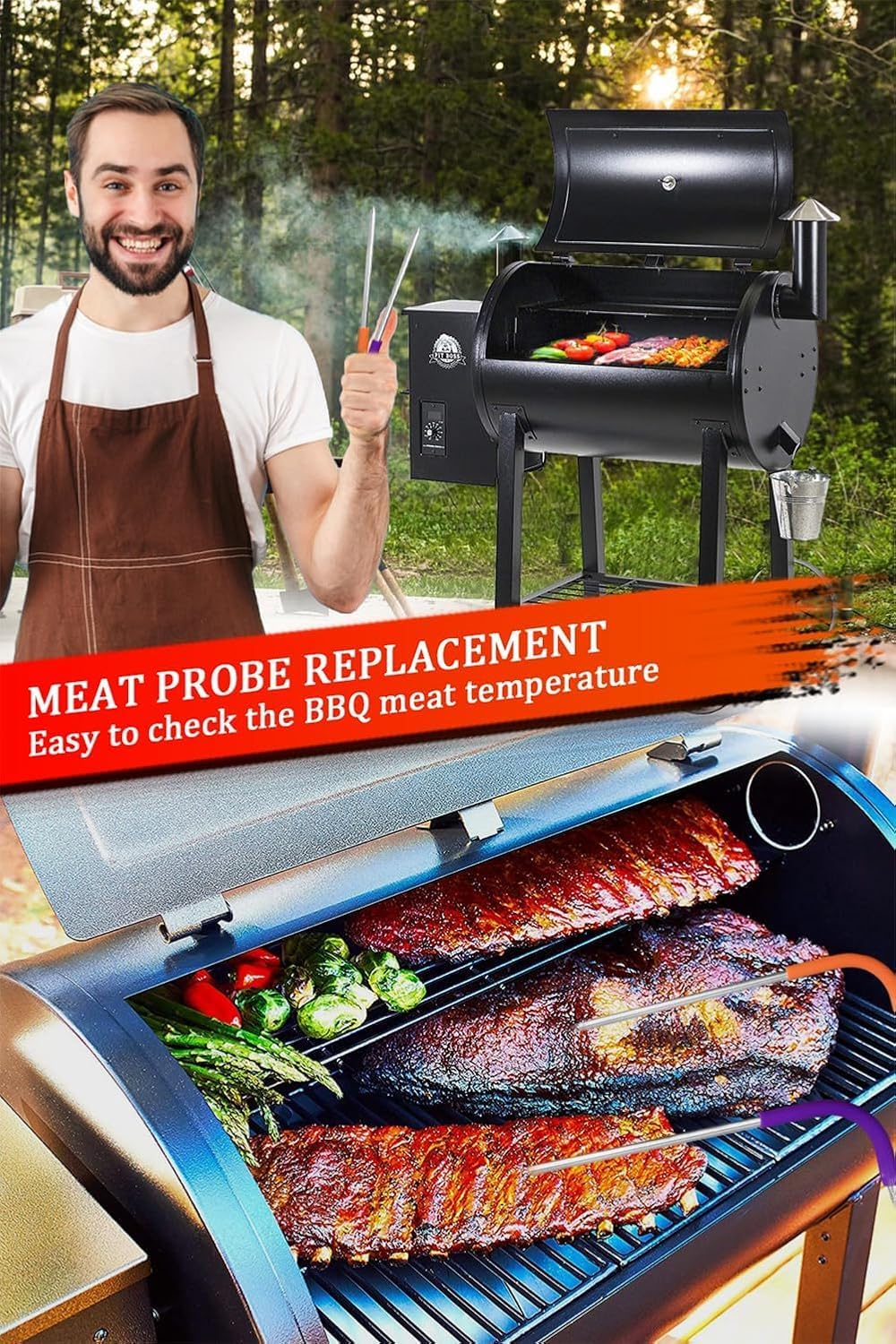 YTF Ersatz-Hochtemperatur-Fleisch-Sonde für Pelletgrills und Pellet-Räucher, kompatibel mit Pit Boss