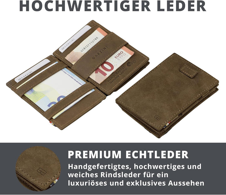 Garzini Magic Wallet, RFID Geldbeutel für Herren aus echtem Leder, Platz für 8 Karten mit Münzfach,