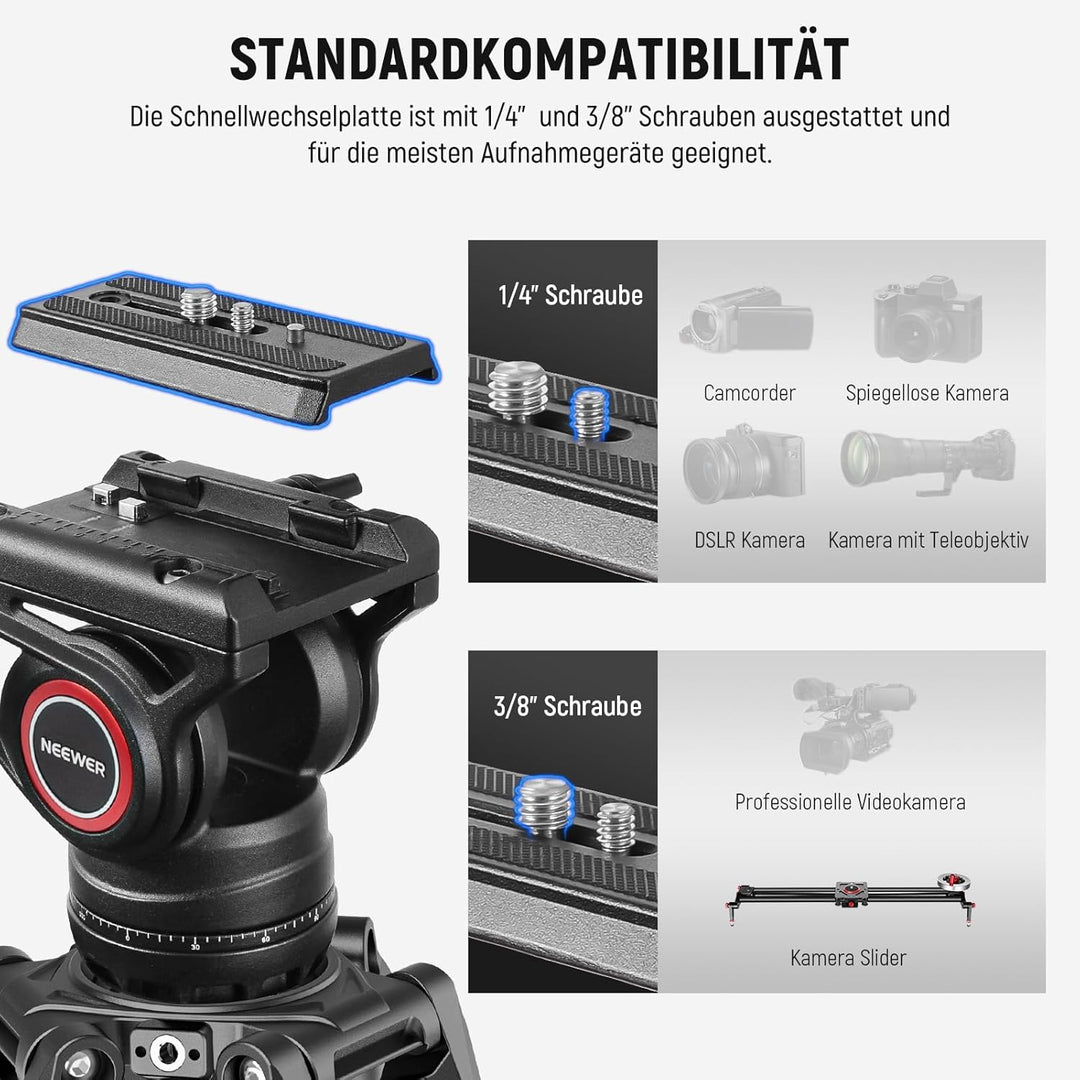 NEEWER 76" Kamera Videostativ mit Fluidkopf, One Step Schnellverschluss, Robustes Aluminium Tragesta