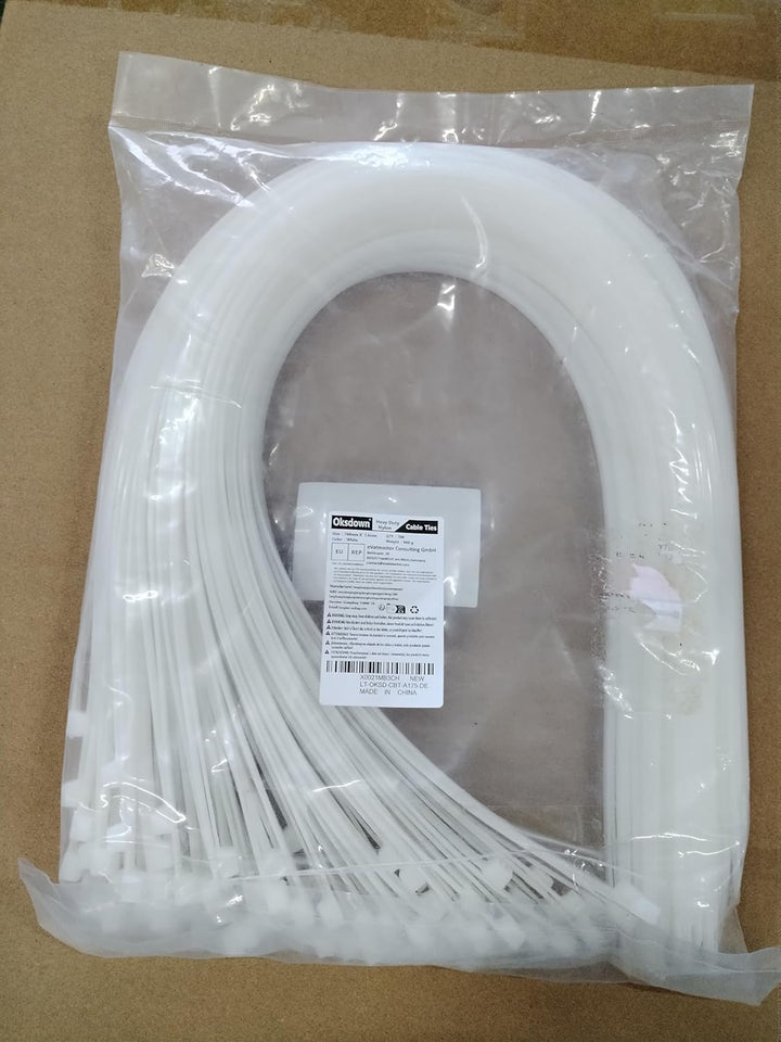 Oksdown 760mm × 7,6mm Breit 100 Stück Extra Stark Kabelbinder mit 55 kg Zugfestigkeit Weiss UV-Bestä