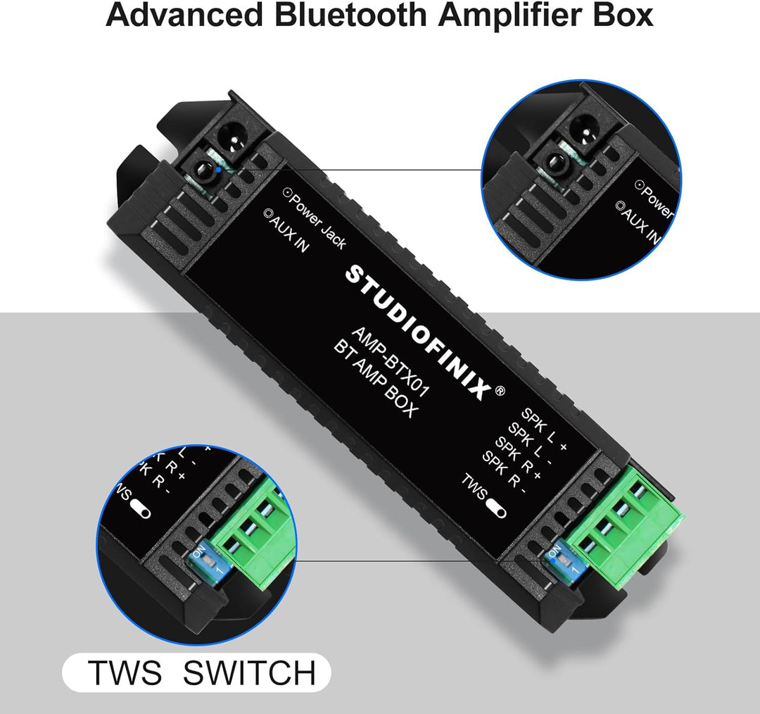 STUODIOFINIX 2-Kanal Mini Bluetooth Verstärker für passive Lautsprecher mit TWS, AUX, Ersatzteil, pa