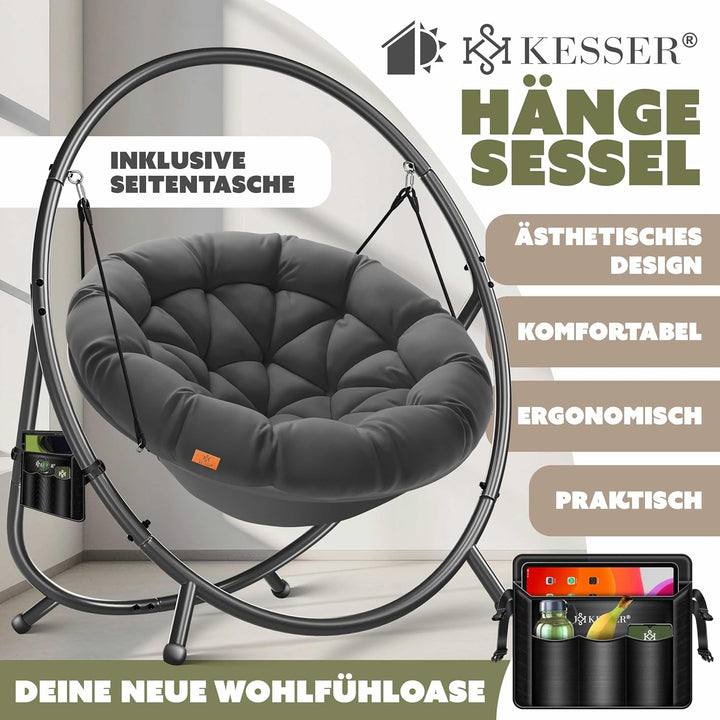 KESSER® Hängesessel mit Gestell Bali Hängeschaukel Hängestuhl bis 150kg für Indoor und Outdoor + Kis
