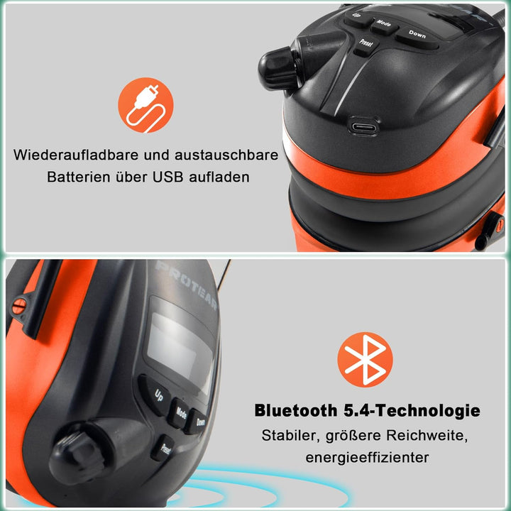 PROTEAR (Aktualisierte Versiont) Gehörschutz mit DAB + / FM-Radio und Bluetooth 5.2, kabellose Kopfh