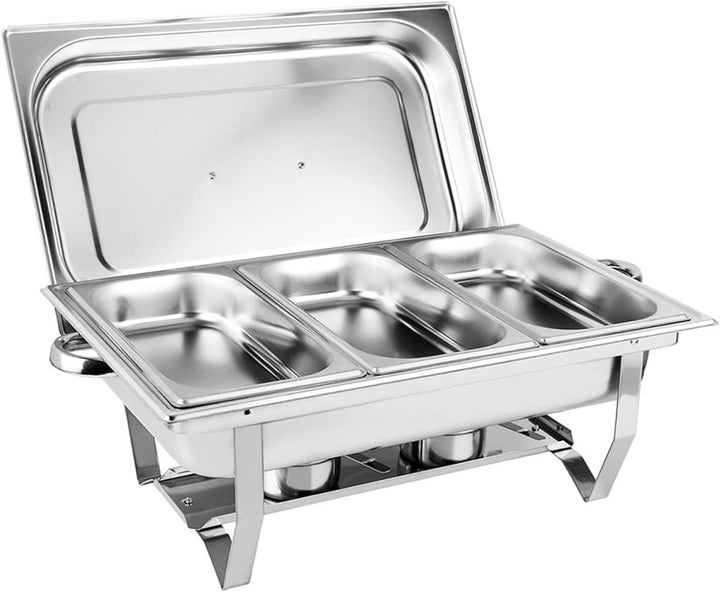 9L 3 Grid Chafing Dish Speisenwärmer, 9L Edelstahl Warmhaltebehälter Buffetwärmer mit Deckel Profi S